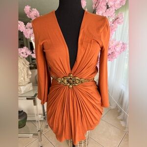 Sky Top Burnt Orange Embellished Top Large